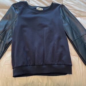 Evereve Navy Sweatshirt with Faux Leather Sleeves